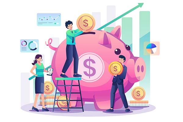 graphic of people putting coins into a piggy bank